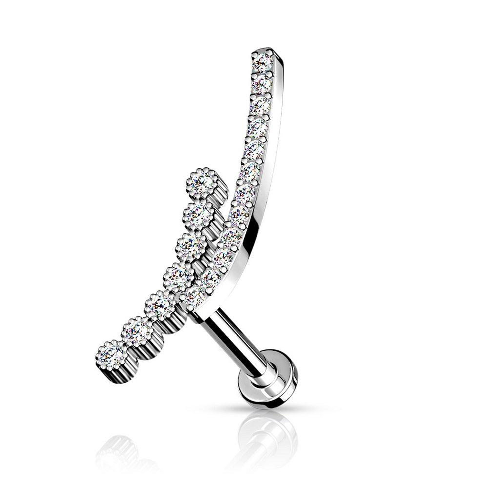 Internally Threaded Stacked Double CZ Crystal Lined Curved Top Flat Back Stud - 316L Stainless Steel