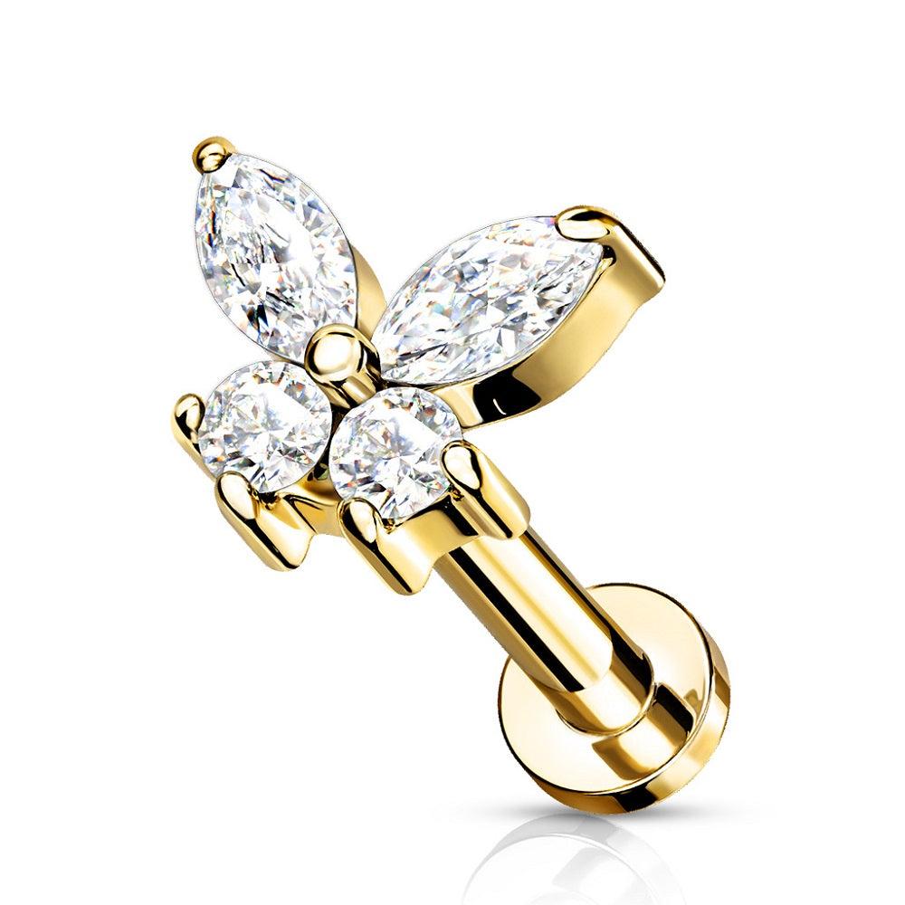 Internally Threaded CZ Crystal Butterfly Top Flat Back Stud - Stainles –  piercedowl