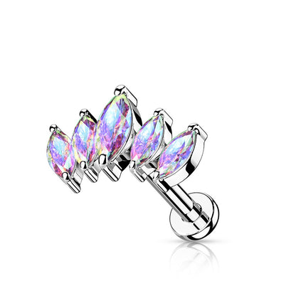 Multi CZ Crystal Marquise Fan Internally Threaded Stud - 316L Stainless Steel