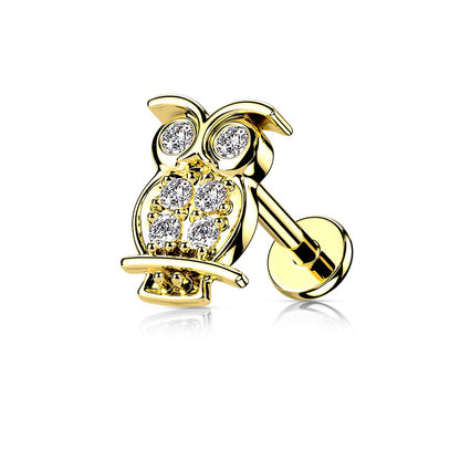 CZ Crystal Paved Owl Internally Threaded Stud - 316L Stainless Steel