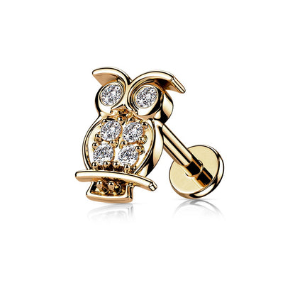 CZ Crystal Paved Owl Internally Threaded Stud - 316L Stainless Steel