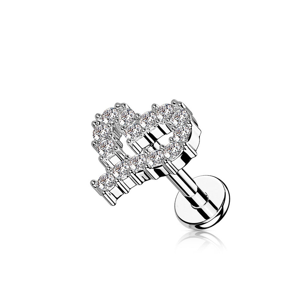 CZ Crystal Paved Heart Outline Internally Threaded Stud - 316L Stainless Steel