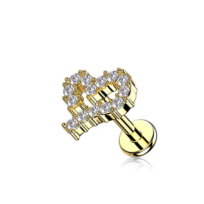 CZ Crystal Paved Heart Outline Internally Threaded Stud - 316L Stainless Steel
