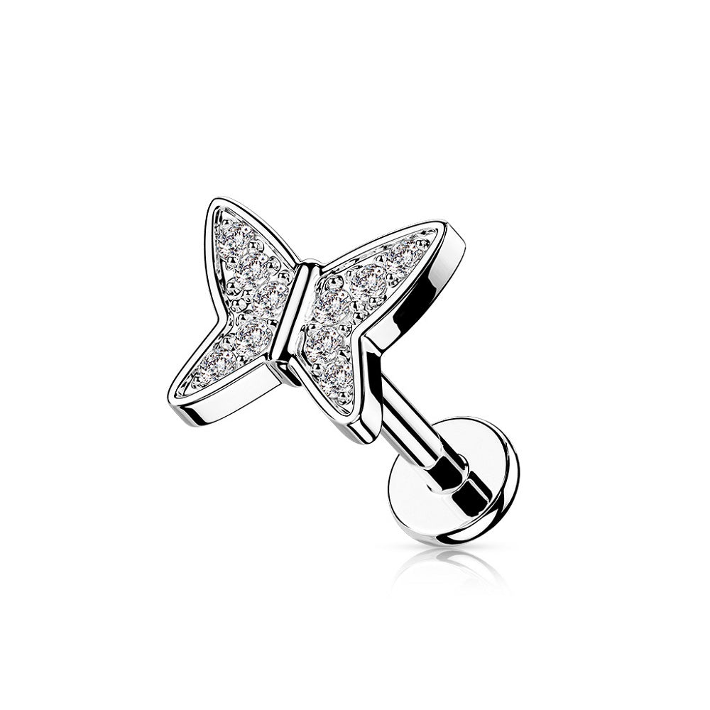 CZ Crystal Paved Butterfly Internally Threaded Stud - 316L Stainless Steel