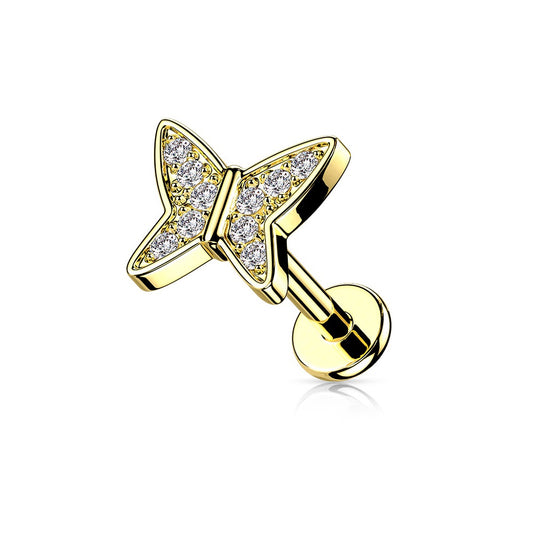 CZ Crystal Paved Butterfly Internally Threaded Stud - 316L Stainless Steel