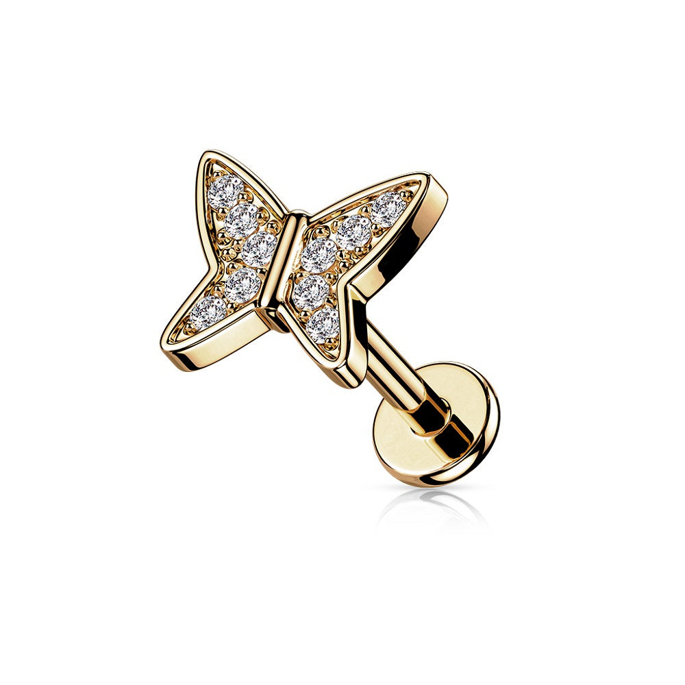 CZ Crystal Paved Butterfly Internally Threaded Stud - 316L Stainless Steel