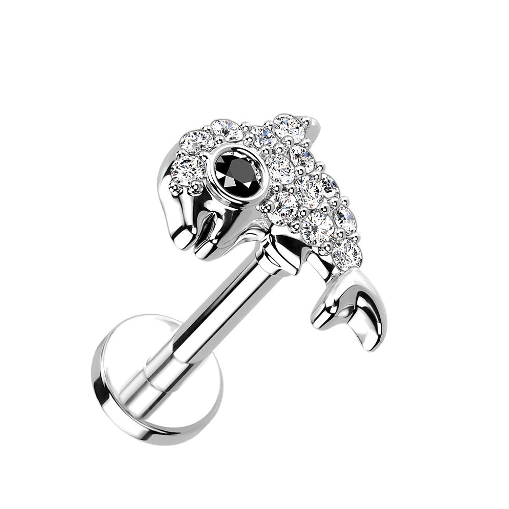 CZ Crystal Paved Dolphin Internally Threaded Stud - 316L Stainless Steel