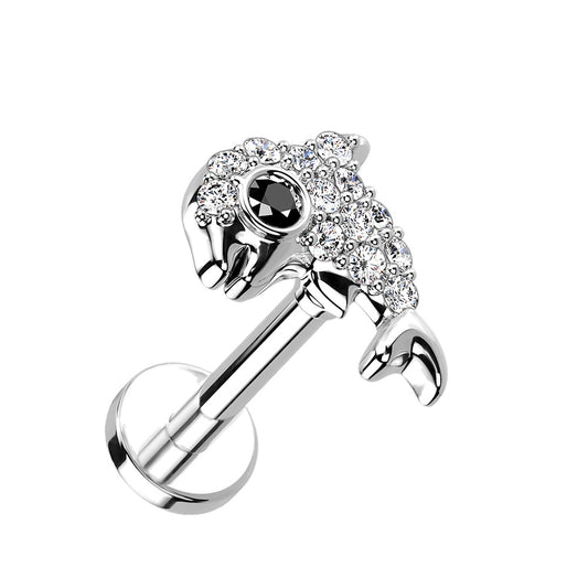 CZ Crystal Paved Dolphin Internally Threaded Stud - 316L Stainless Steel