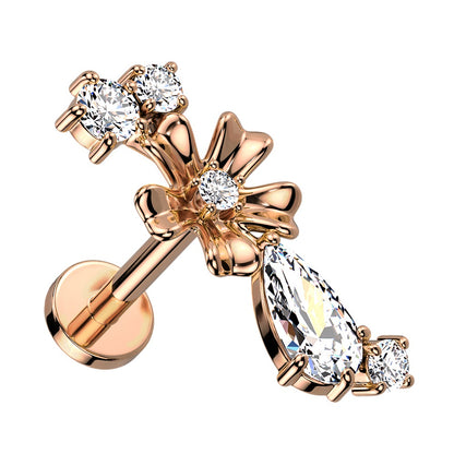 CZ Crystal Flower and Vine Top Internally Threaded Stud - 316L Stainless Steel