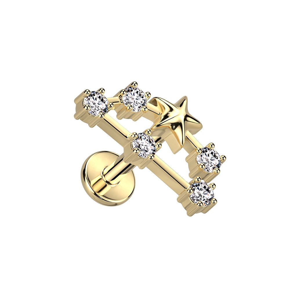 Gold Plated Internally Threaded CZ Crystal Zodiac Constellation Flat Back Stud - 316L Stainless Steel