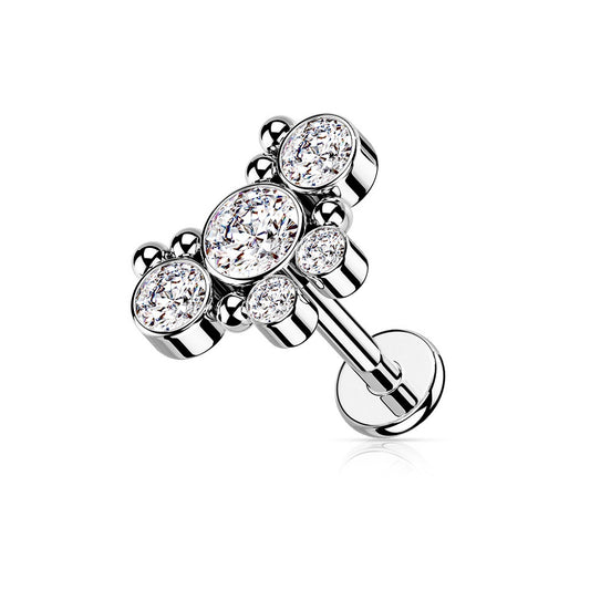 CZ Crystal Butterfly with Ball Clusters Internally Threaded Flat Back Stud - 316L Stainless Steel