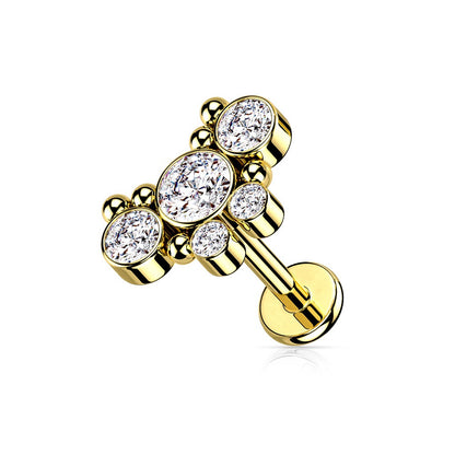 CZ Crystal Butterfly with Ball Clusters Internally Threaded Flat Back Stud - 316L Stainless Steel