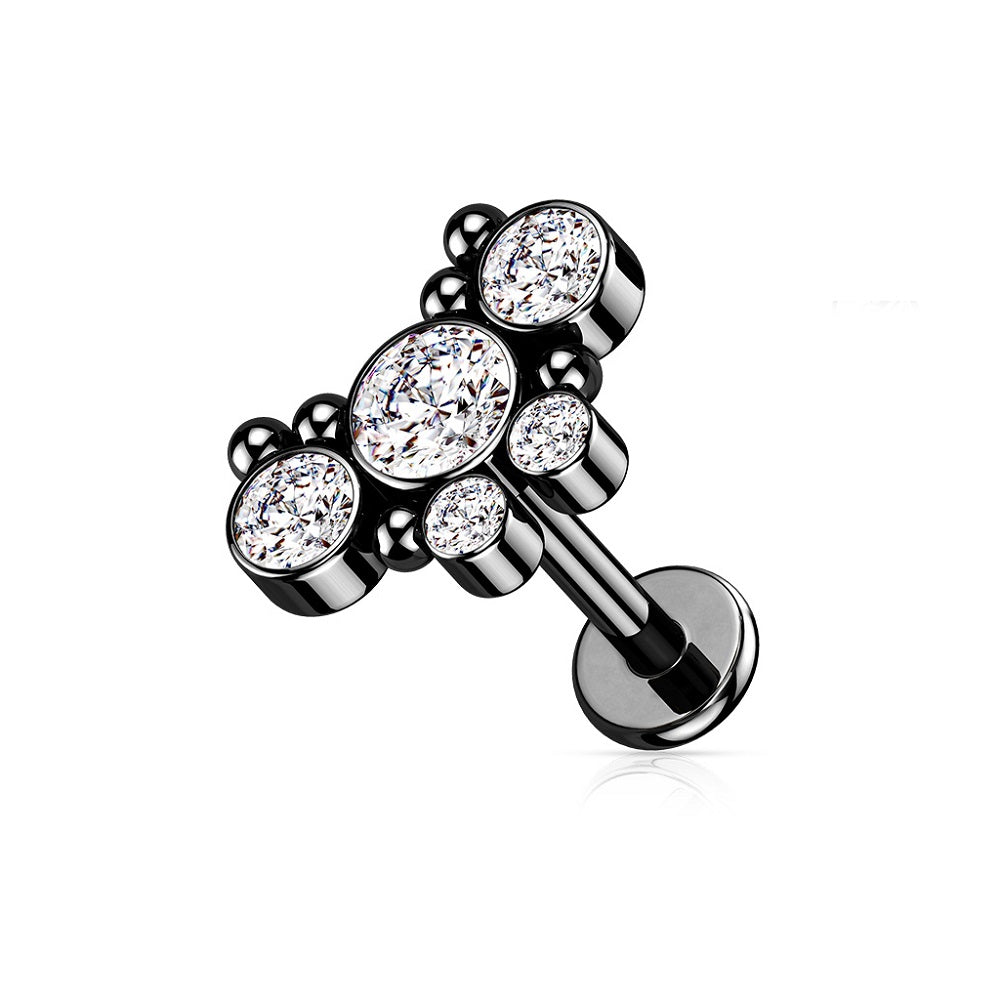 CZ Crystal Butterfly with Ball Clusters Internally Threaded Flat Back Stud - 316L Stainless Steel