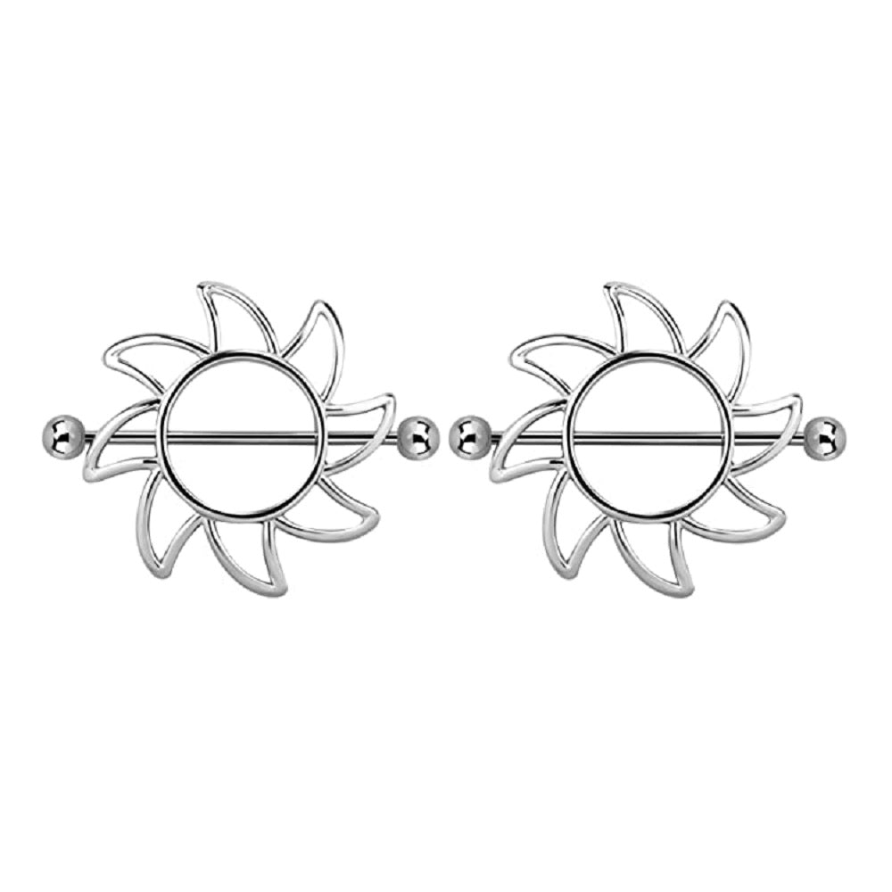 Tribal Sun Nipple Shields - Stainless Steel - Pair