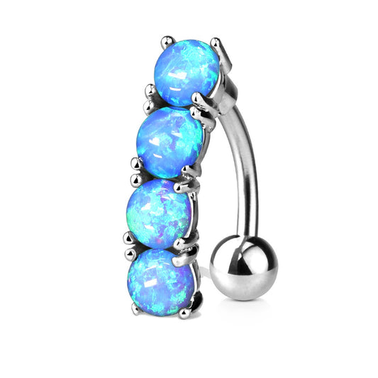 Four Synthetic Opals Reverse Vertical Drop Belly Button Ring - Stainless Steel