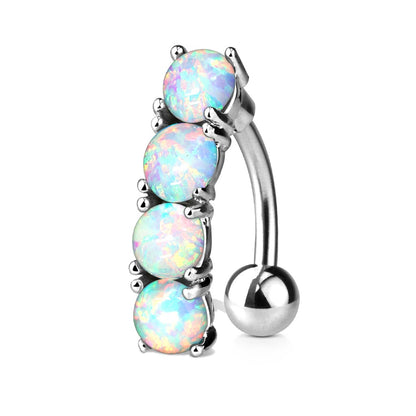 Four Synthetic Opals Reverse Vertical Drop Belly Button Ring - Stainless Steel