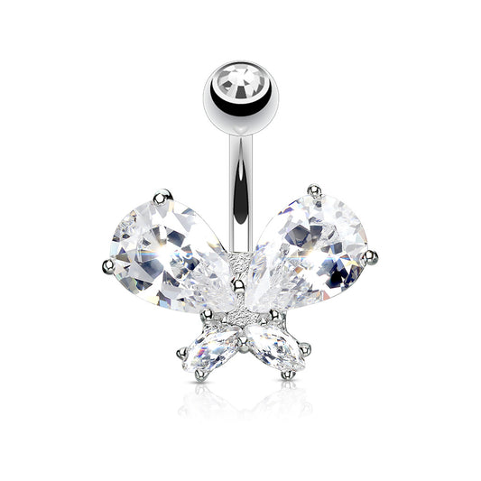 CZ Crystal Butterfly Belly Button Ring
 - Stainless Steel