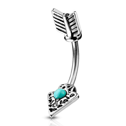 Turquoise Tribal Arrow In and Out Belly Button Ring - 316L Stainless Steel