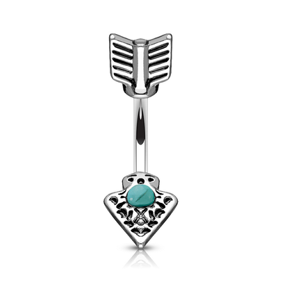 Turquoise Tribal Arrow In and Out Belly Button Ring - 316L Stainless Steel