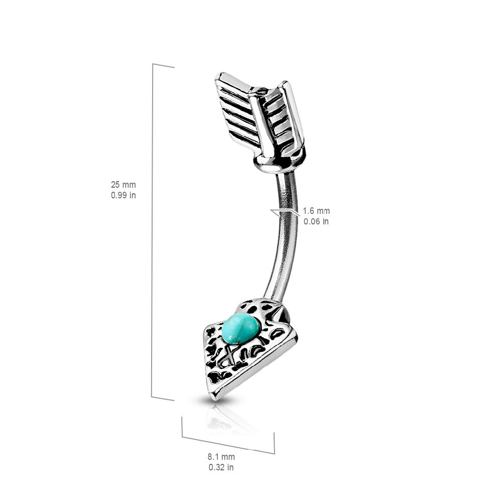 Turquoise Tribal Arrow In and Out Belly Button Ring - 316L Stainless Steel