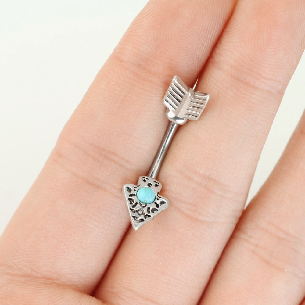 Turquoise Tribal Arrow In and Out Belly Button Ring - 316L Stainless Steel