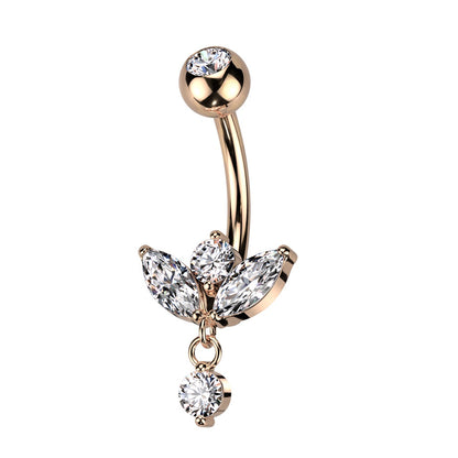 CZ Crystal Marquise with Dangling Gem Belly Button Ring - 316L Stainless Steel