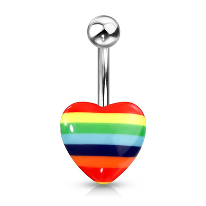 Rainbow Heart Belly Button Ring - Acrylic