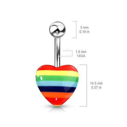 Rainbow Heart Belly Button Ring - Acrylic