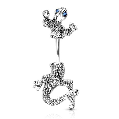 Gemmed Lizard Chameleon Gecko In and Out Belly Button Ring
 - 316L Surgical Steel