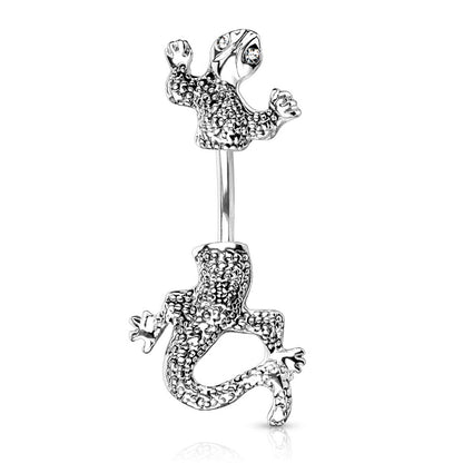 Gemmed Lizard Chameleon Gecko In and Out Belly Button Ring
 - 316L Surgical Steel