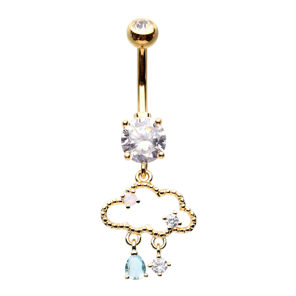 CZ Crystal Rain Cloud Dangling Belly Button Ring - Stainless Steel