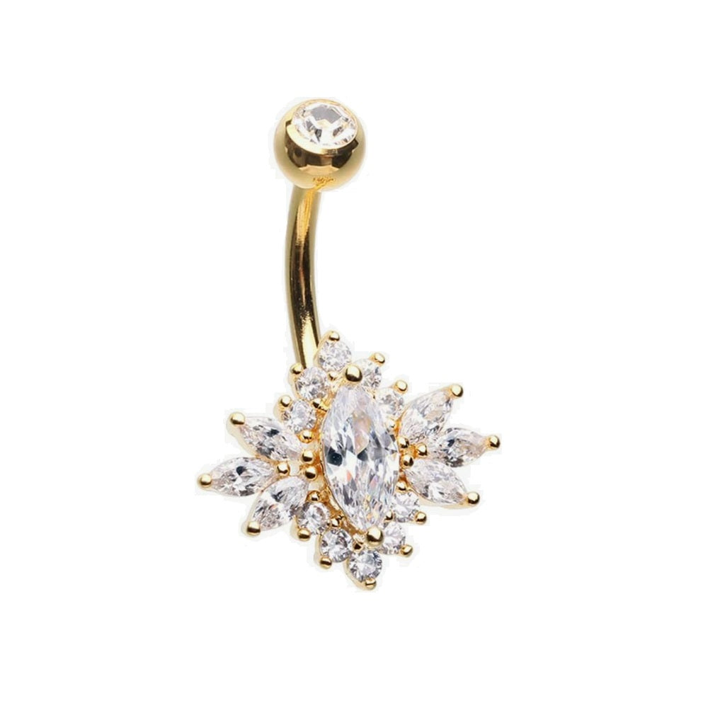 CZ Crystal Sunburst Belly Button Ring
 - Stainless Steel