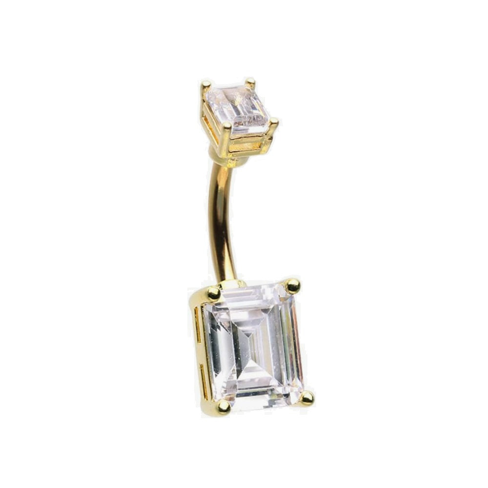 Emerald Cut CZ Crystal Belly Button Ring
 - Stainless Steel