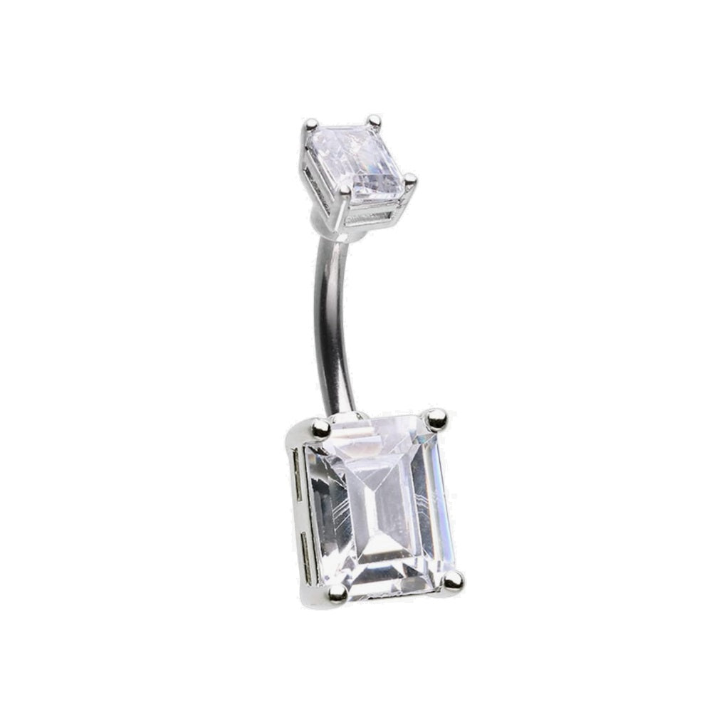 Emerald Cut CZ Crystal Belly Button Ring
 - Stainless Steel