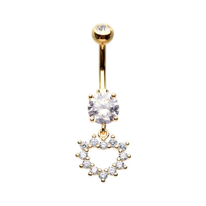 CZ Crystal Heart Outline Dangling Belly Button Ring
 - Stainless Steel