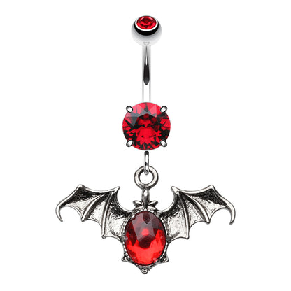 CZ Crystal Bat Dangling Belly Button Ring - Stainless Steel