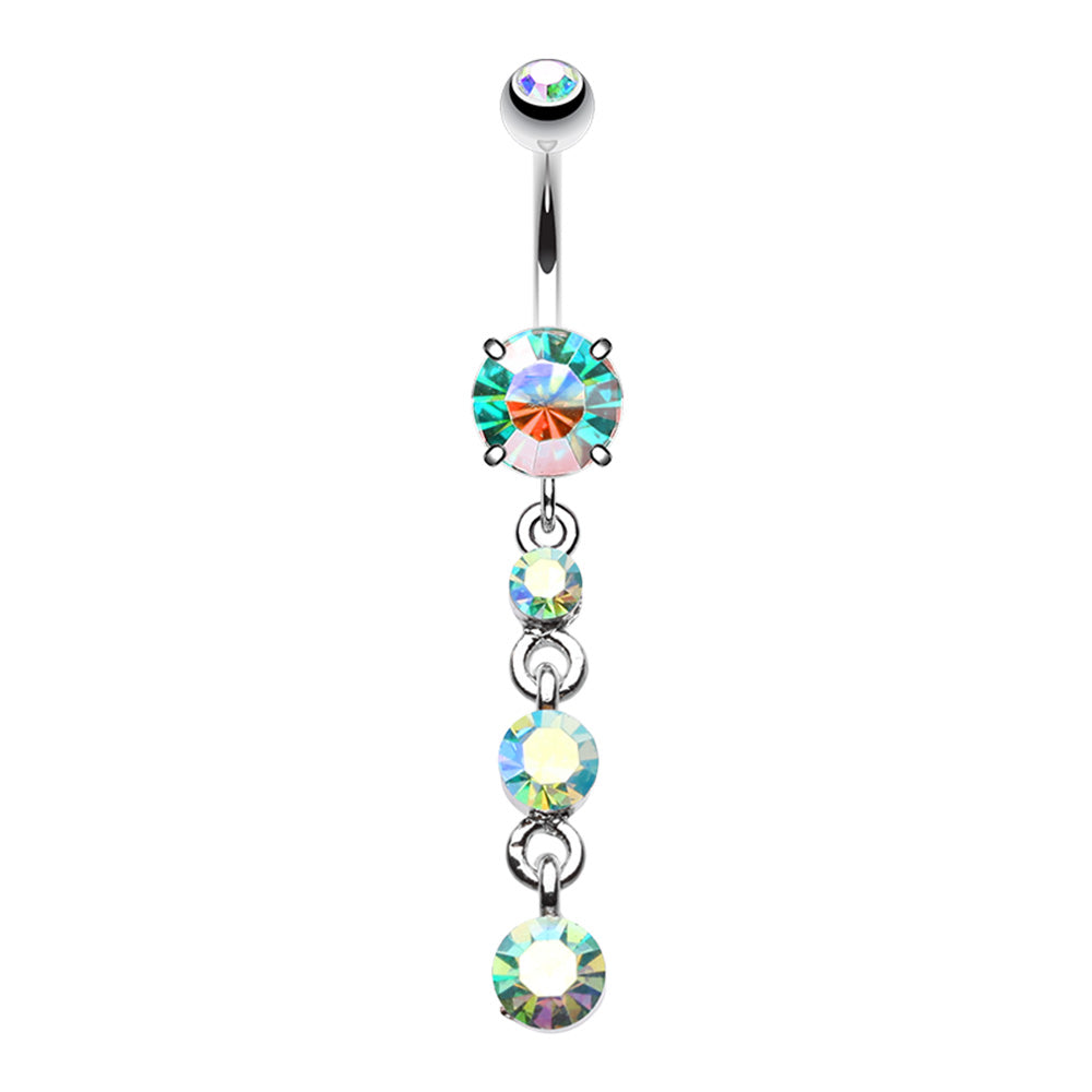 Cascading CZ Crystals Dangling Belly Button Ring - Stainless Steel