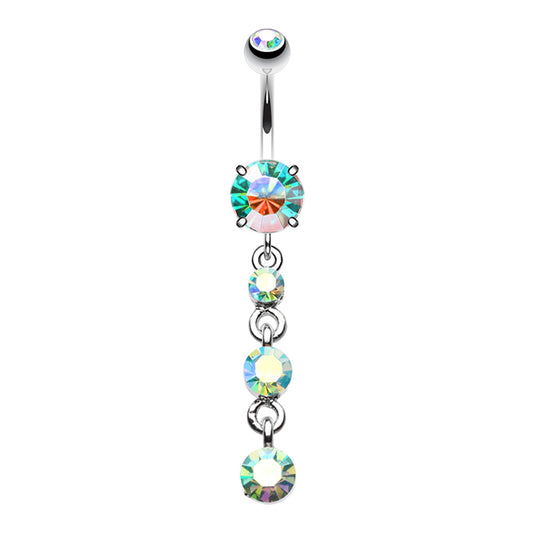 Cascading CZ Crystals Dangling Belly Button Ring - Stainless Steel