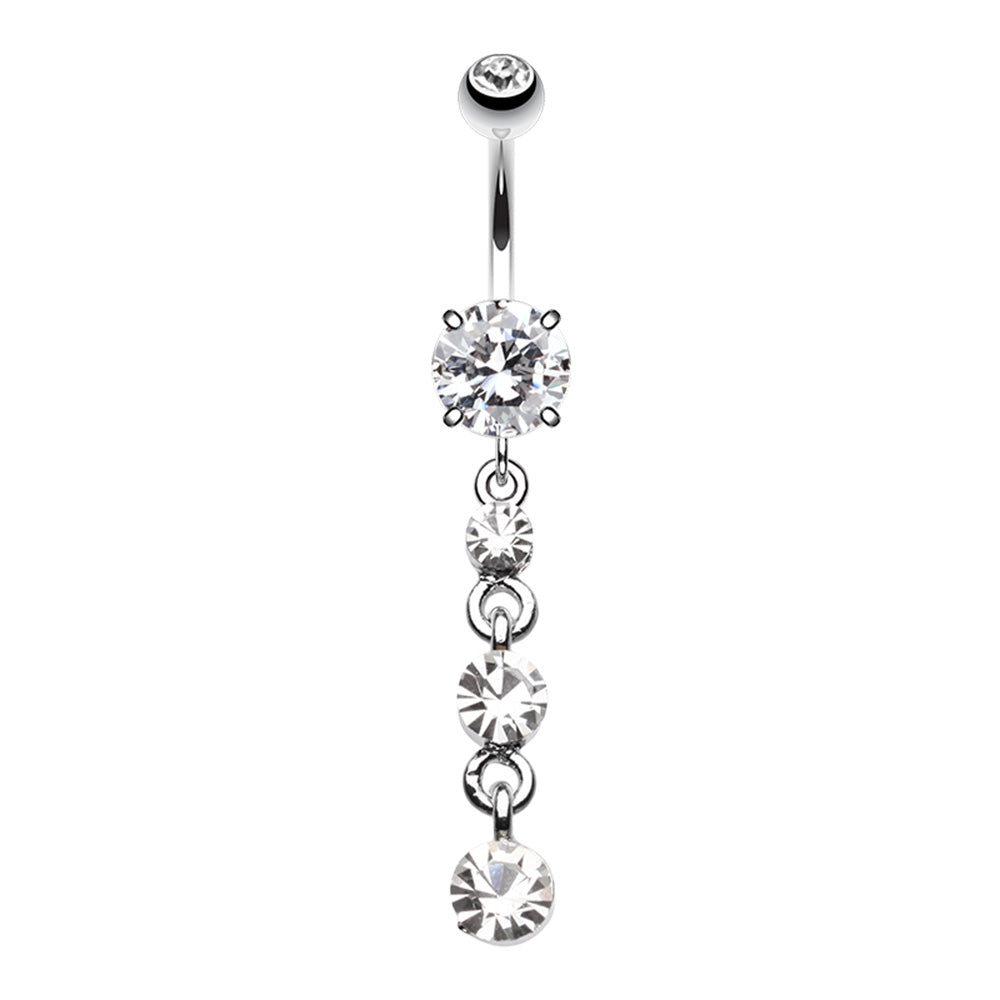 Cascading CZ Crystals Dangling Belly Button Ring - Stainless Steel