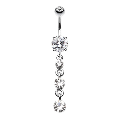 Cascading CZ Crystals Dangling Belly Button Ring - Stainless Steel