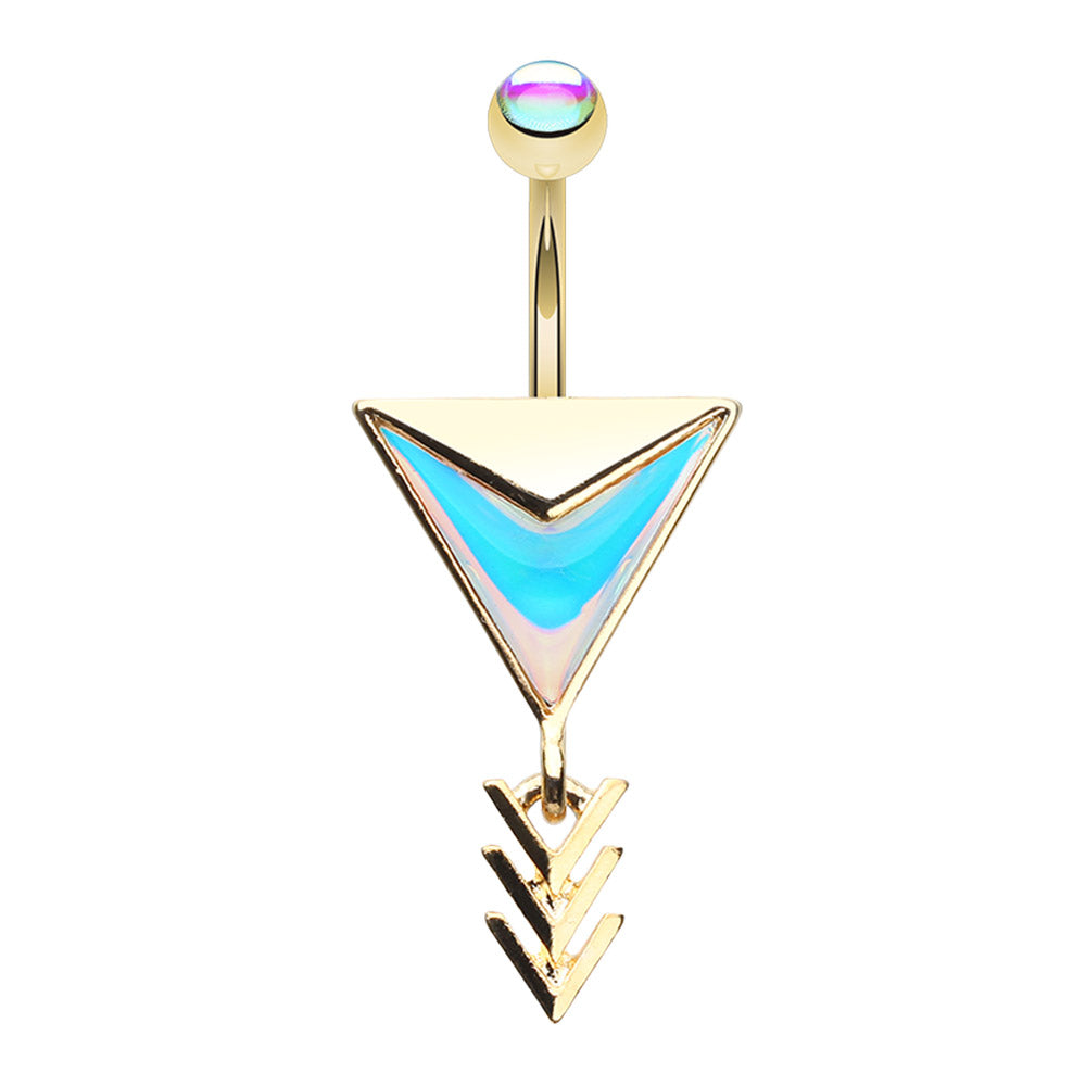 Holographic Aztec Tribal Arrow Belly Button Ring - Gold Plated Stainless Steel