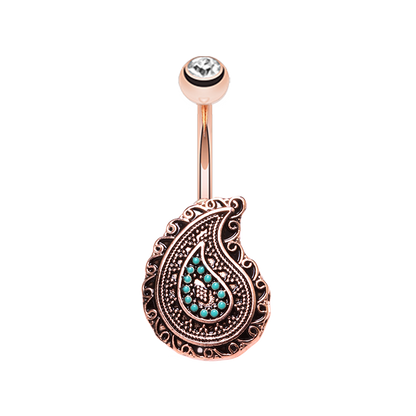 Vintage CZ Crystal and Turquoise Paisley Belly Button Ring
 - Stainless Steel