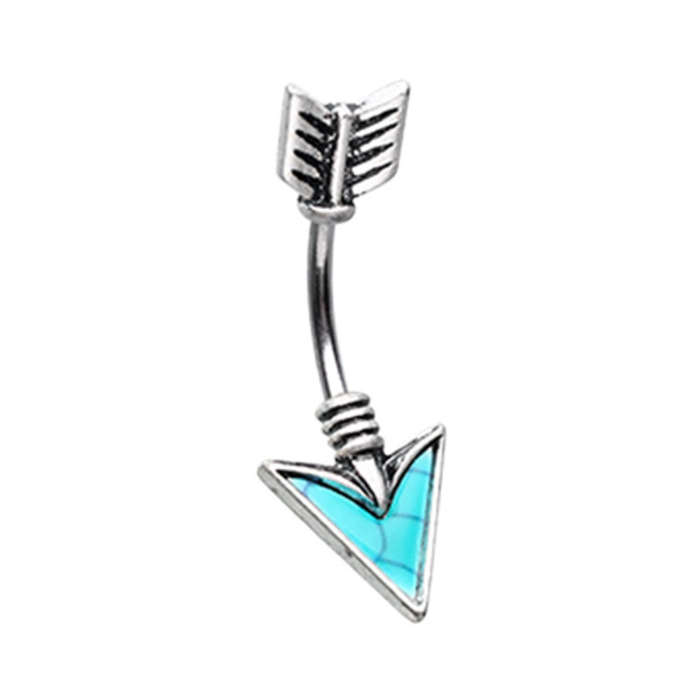 Vintage Boho Tribal Turquoise Arrow Belly Button Ring - Stainless Steel