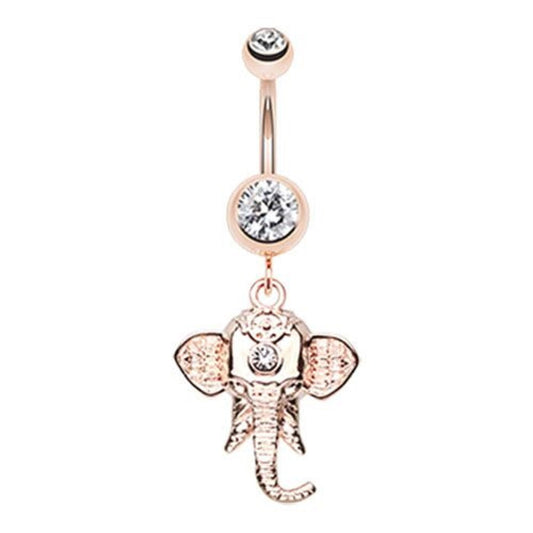 CZ Crystal Elephant Dangling Belly Button Ring - Stainless Steel