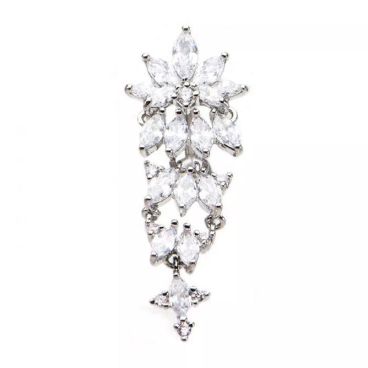 Multigem Crystal Cluster Reverse Top-Down Belly Button Ring - Stainless Steel
