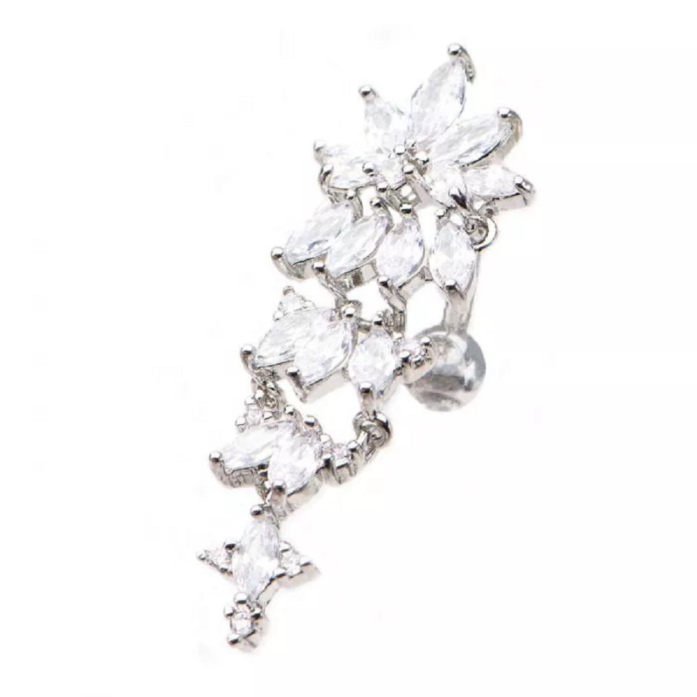 Multigem Crystal Cluster Reverse Top-Down Belly Button Ring - Stainless Steel