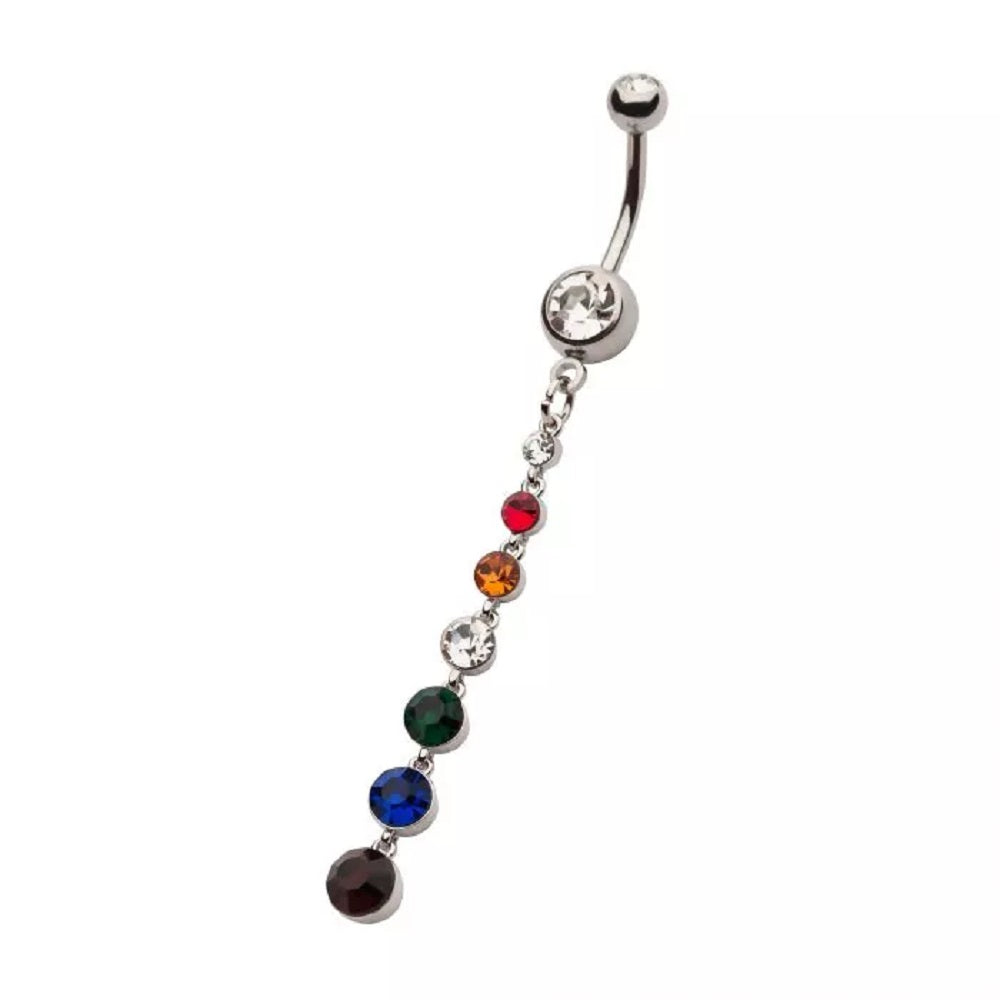 Descending Rainbow CZ Crystals Dangling Belly Button Ring - 316L Stainless Steel