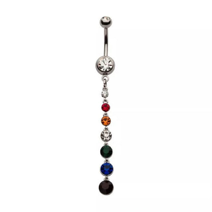 Descending Rainbow CZ Crystals Dangling Belly Button Ring - 316L Stainless Steel