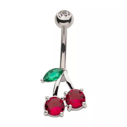 Red CZ Crystal Cherry Belly Button Ring - 316L Stainless Steel