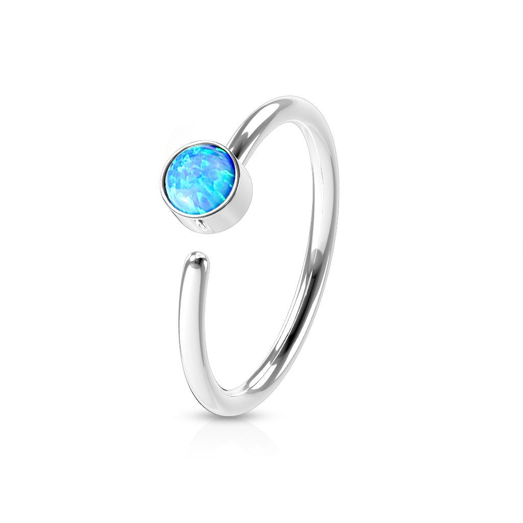 Synthetic Opal Set Cartilage Helix Nose Ring - 316L Surgical Steel